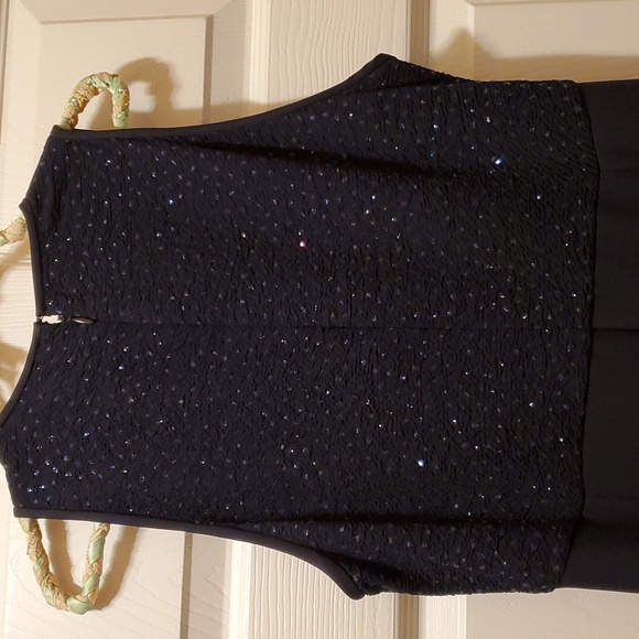 Cache Navy dress size 10 with sparkle detail at top 56" length 20" armpit to - Picture 4 of 6